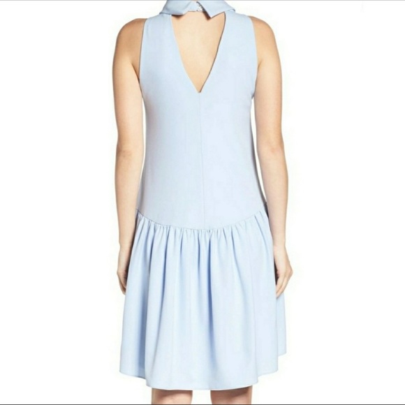 Eliza J Light Blue High Collar Drop Waist Dress Size 10 - Picture 3 of 11